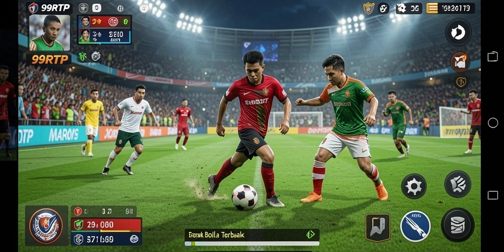 Screenshot utama 99RTP menampilkan aksi sepak bola yang memukau.