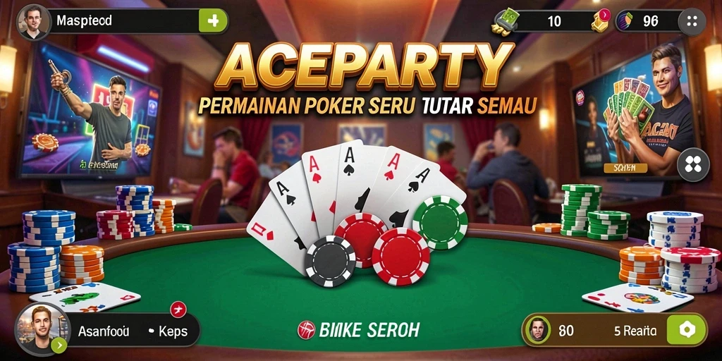 Screenshot gameplay ACEPARTY menampilkan aksi Poker yang seru dan menarik.
