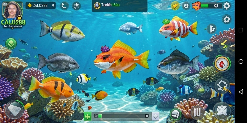 Screenshot gameplay <strong>CALO288</strong> menampilkan aksi seru menembak ikan.