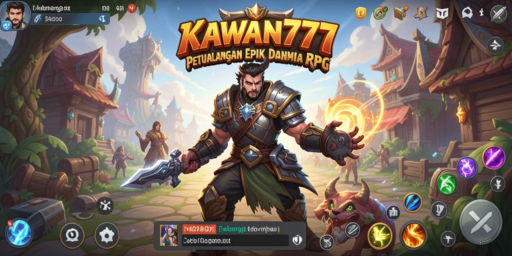 Tangkapan layar utama KAWAN777 menampilkan aksi epik dalam pertempuran RPG.