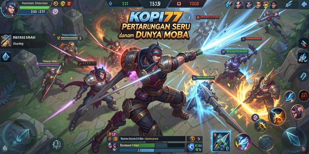 Screenshot gameplay KOPI77 menampilkan aksi pertempuran yang intens di arena.
