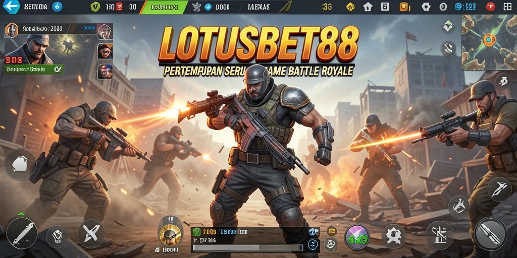 Screenshot LOTUSBET88 menampilkan aksi pertempuran seru dalam mode Battle Royale.