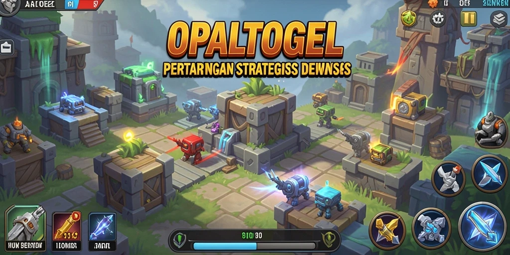 Tampilan gameplay OPALTOGEL yang menampilkan pertarungan Tower Defense.