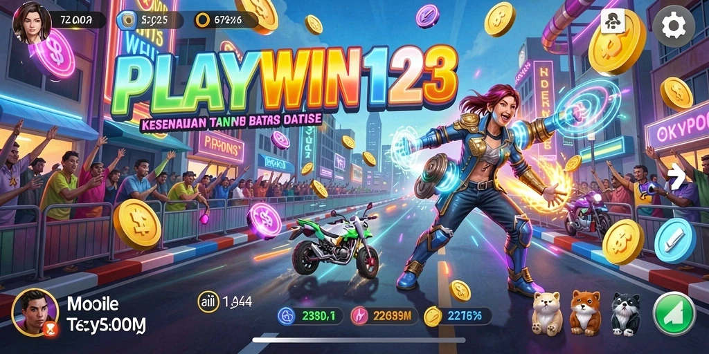 Tampilan gameplay seru dari PLAYWIN123 dengan berbagai karakter dan level menantang.