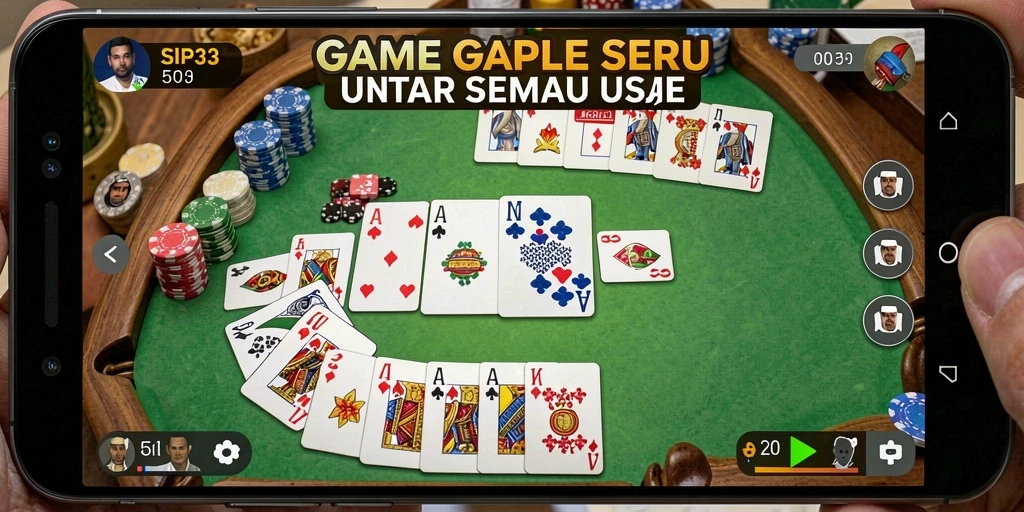 Screenshot gameplay SIP33 menampilkan pertempuran seru di meja Gaple.