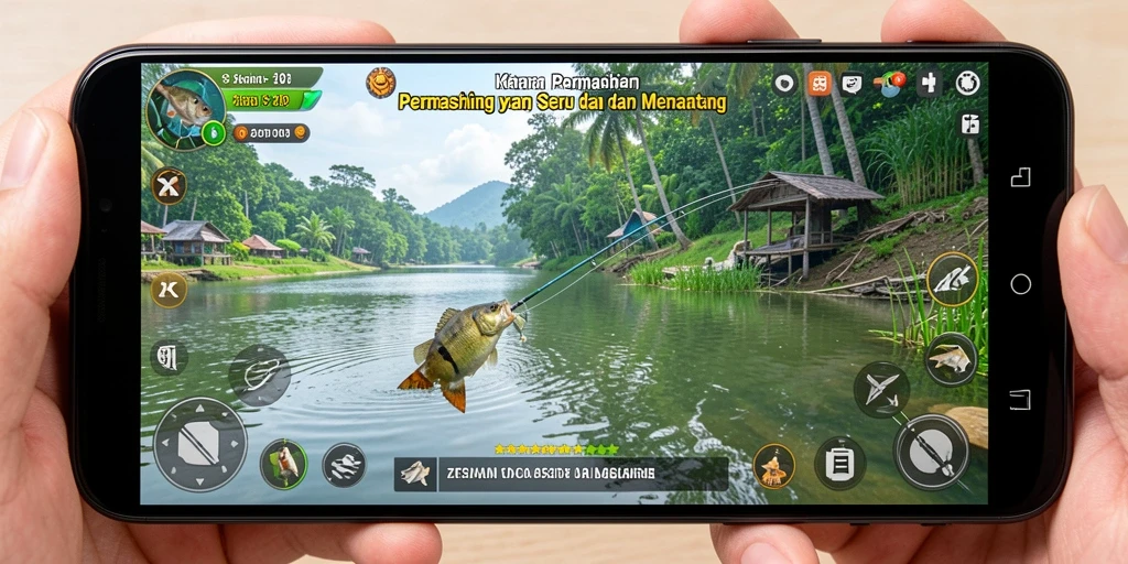 Gameplay ZK3 menampilkan pengalaman memancing yang mendebarkan di alam terbuka.